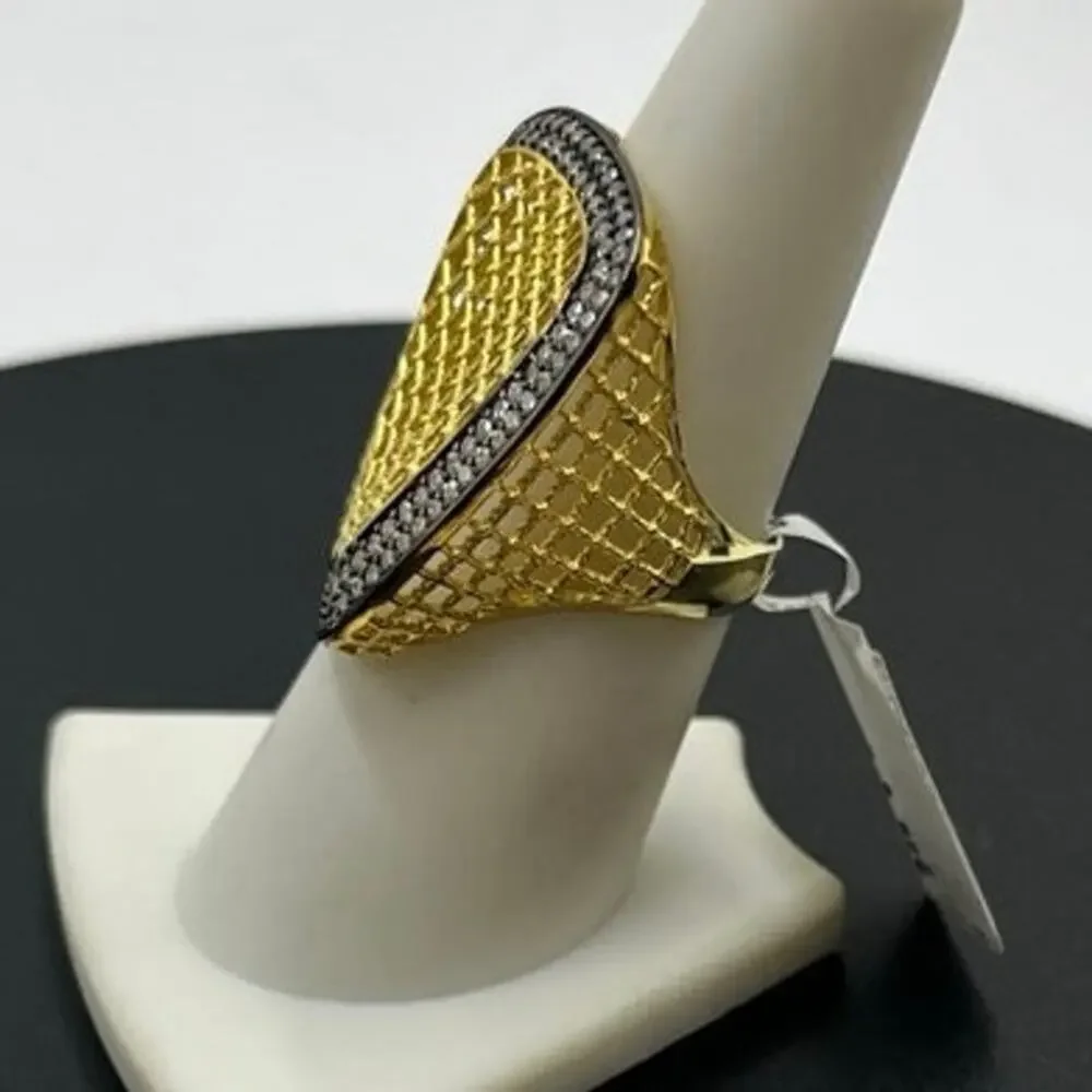 Sterling Silver Vermeil Signed‎ Spider Web Weave CZ Pave Ring Sz 7.5 New